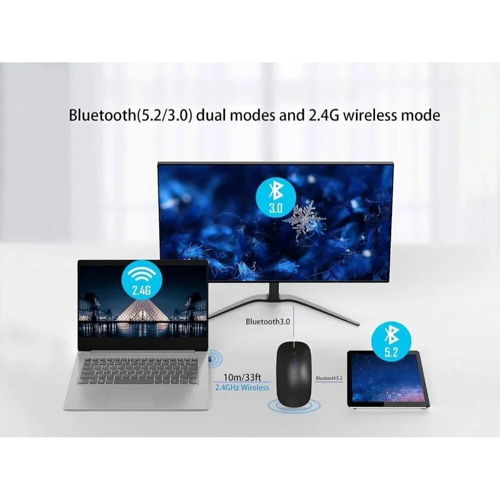 ✨Mouse Black Wireless Bluetooth Rechargeable Silent Slim LED Mouse for Laptop
